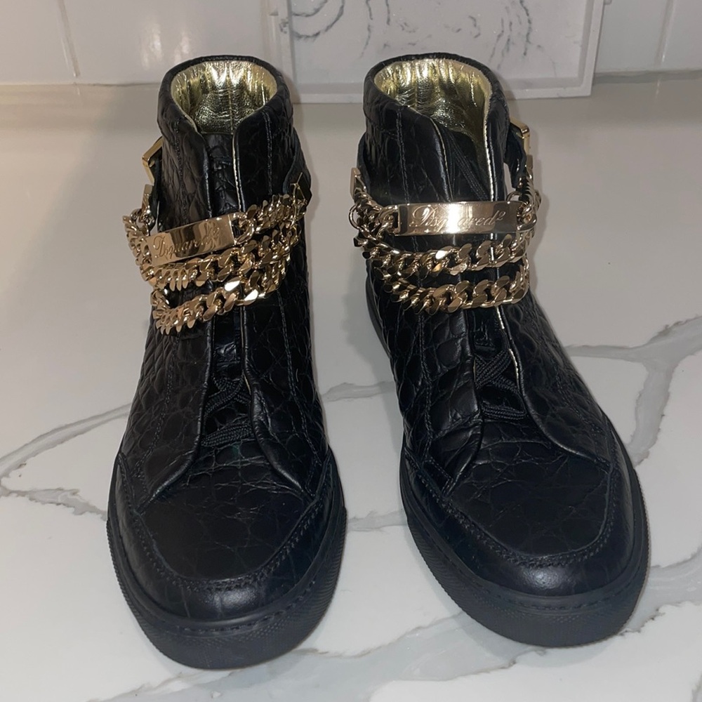 DSQUARED2 Genuine Leather Black High-Top Speakers Made in Italy Size 37 (US7)